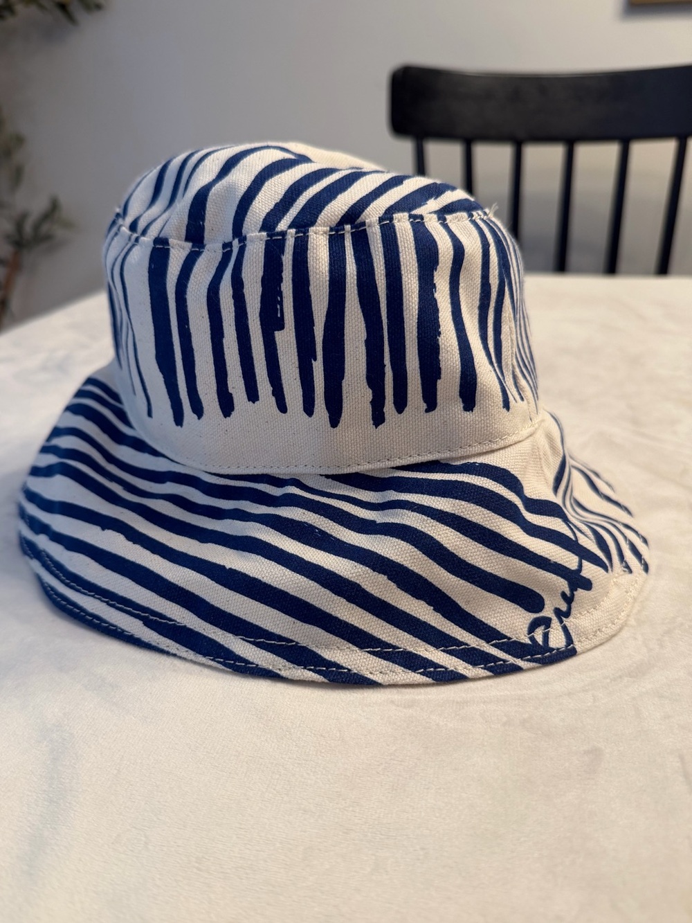 L.L. Bean Navy and White Striped Bucket Hat